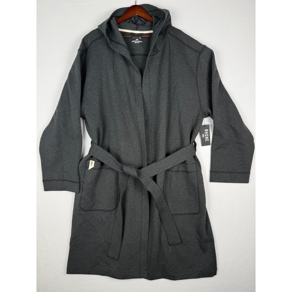 NEW Rhone Heritage Midweight Belted Robe‎ Mens L XL Charcoal Grey w/Hood